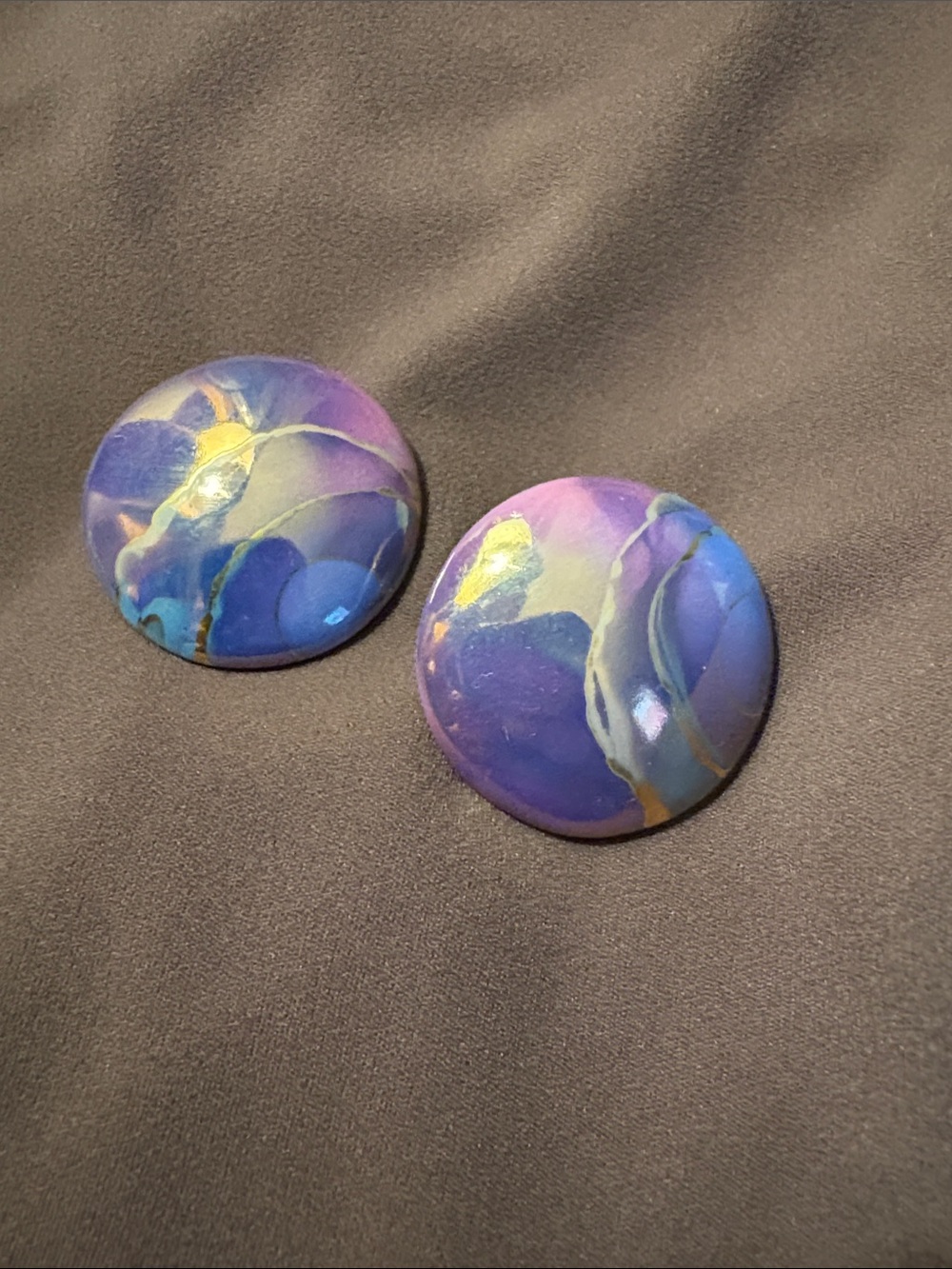 Handmade Marbled Round Earrings in Purple and Blue